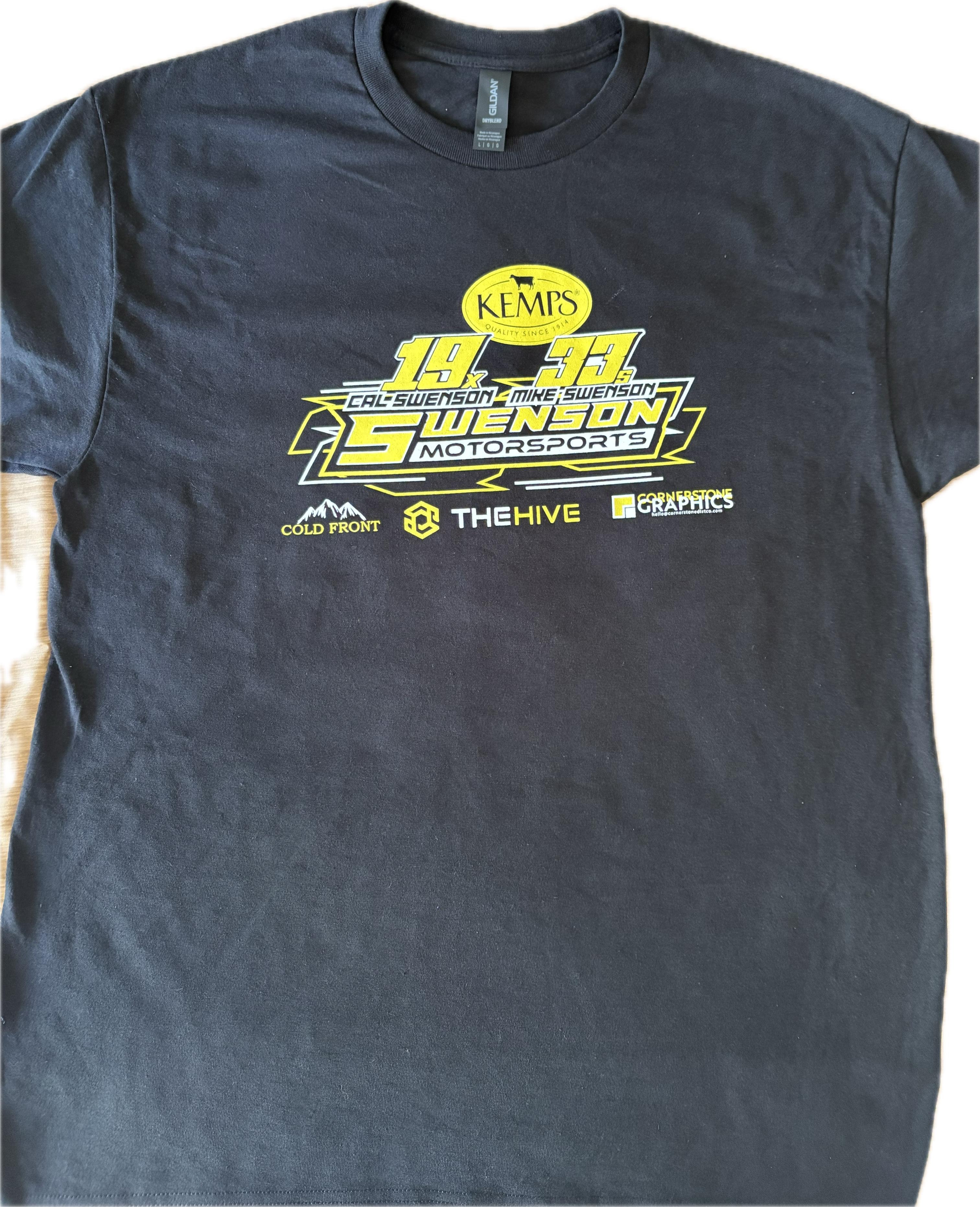 Swenson Motorsports T-shirt - Black and Athletic Gold/Yellow