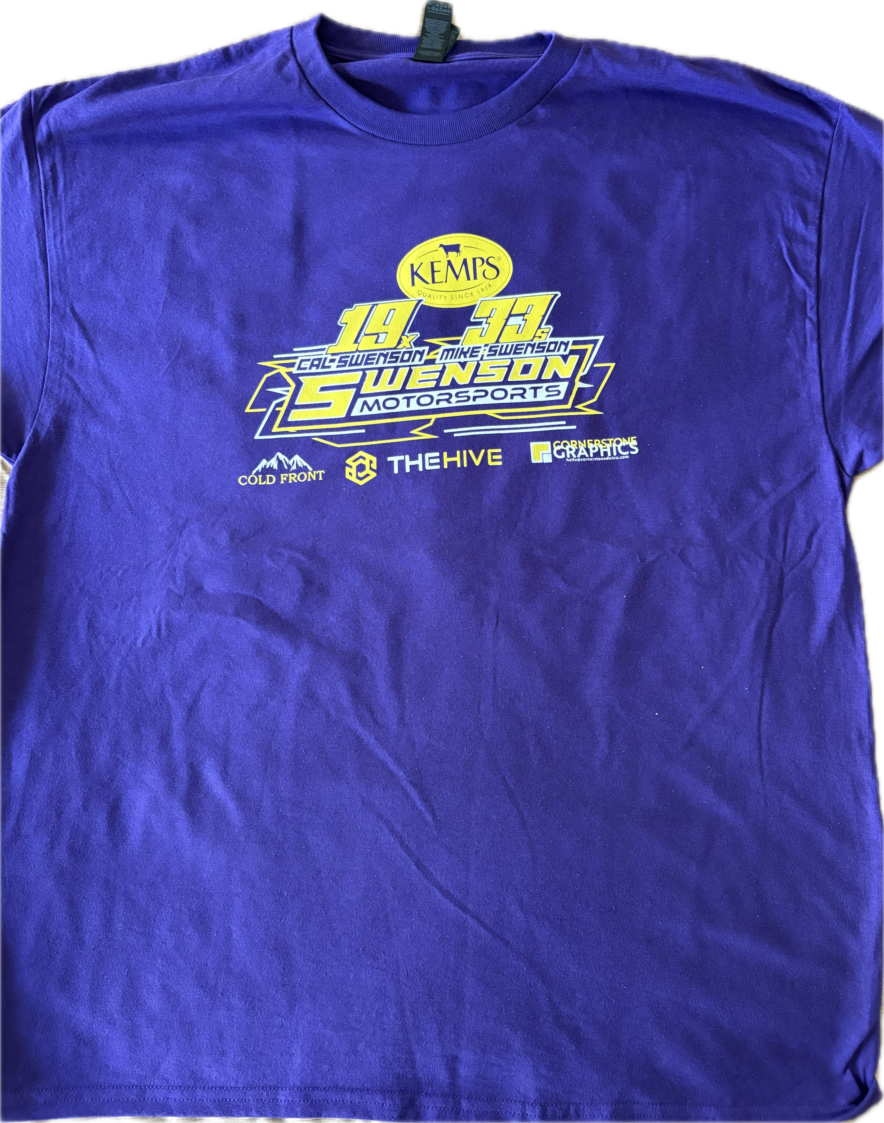 Swenson Motorsports T-Shirt - Purple and Athletic Gold/Yellow