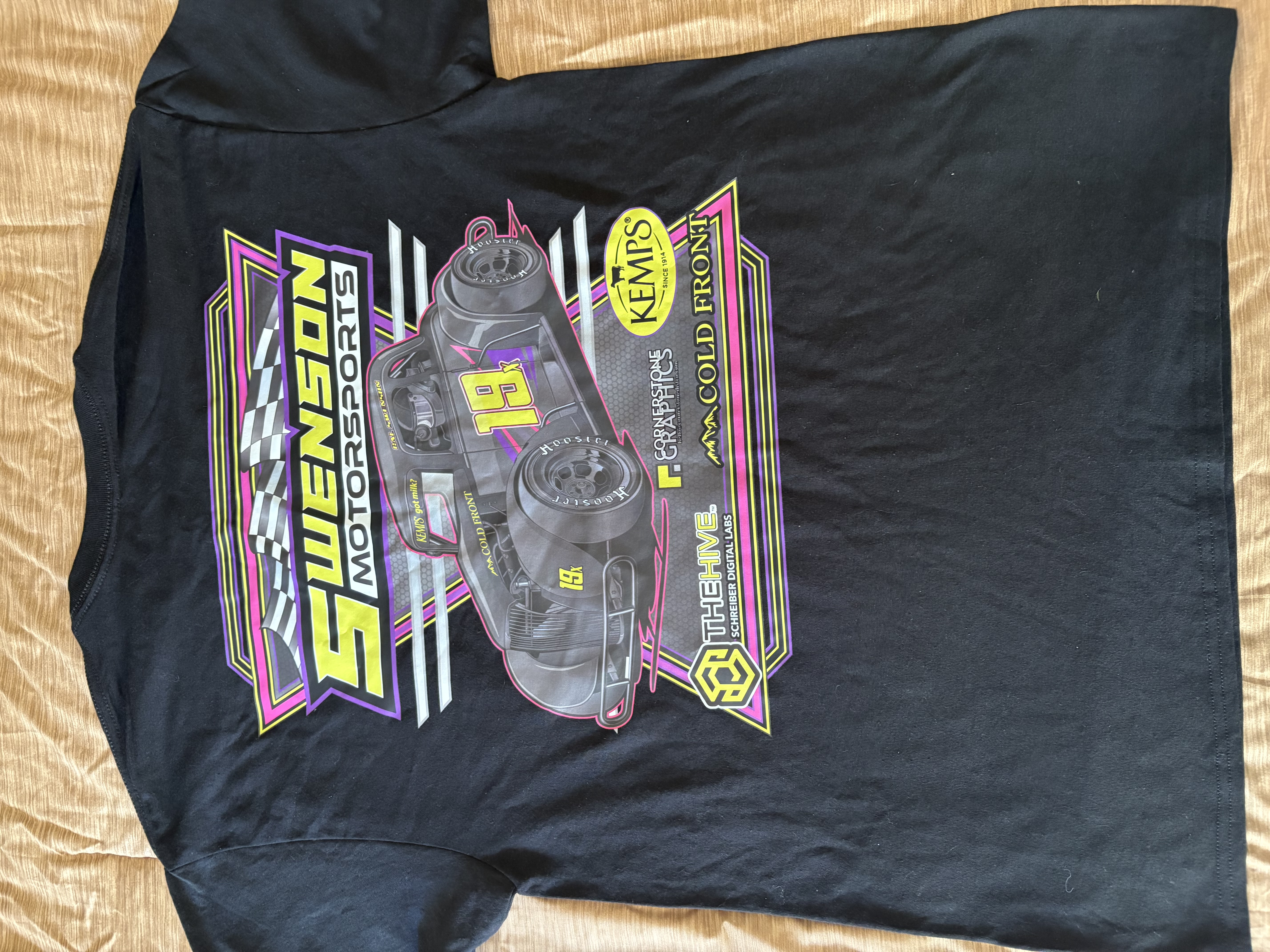 Swenson Motorsports T-shirt - Black and Athletic Gold/Yellow