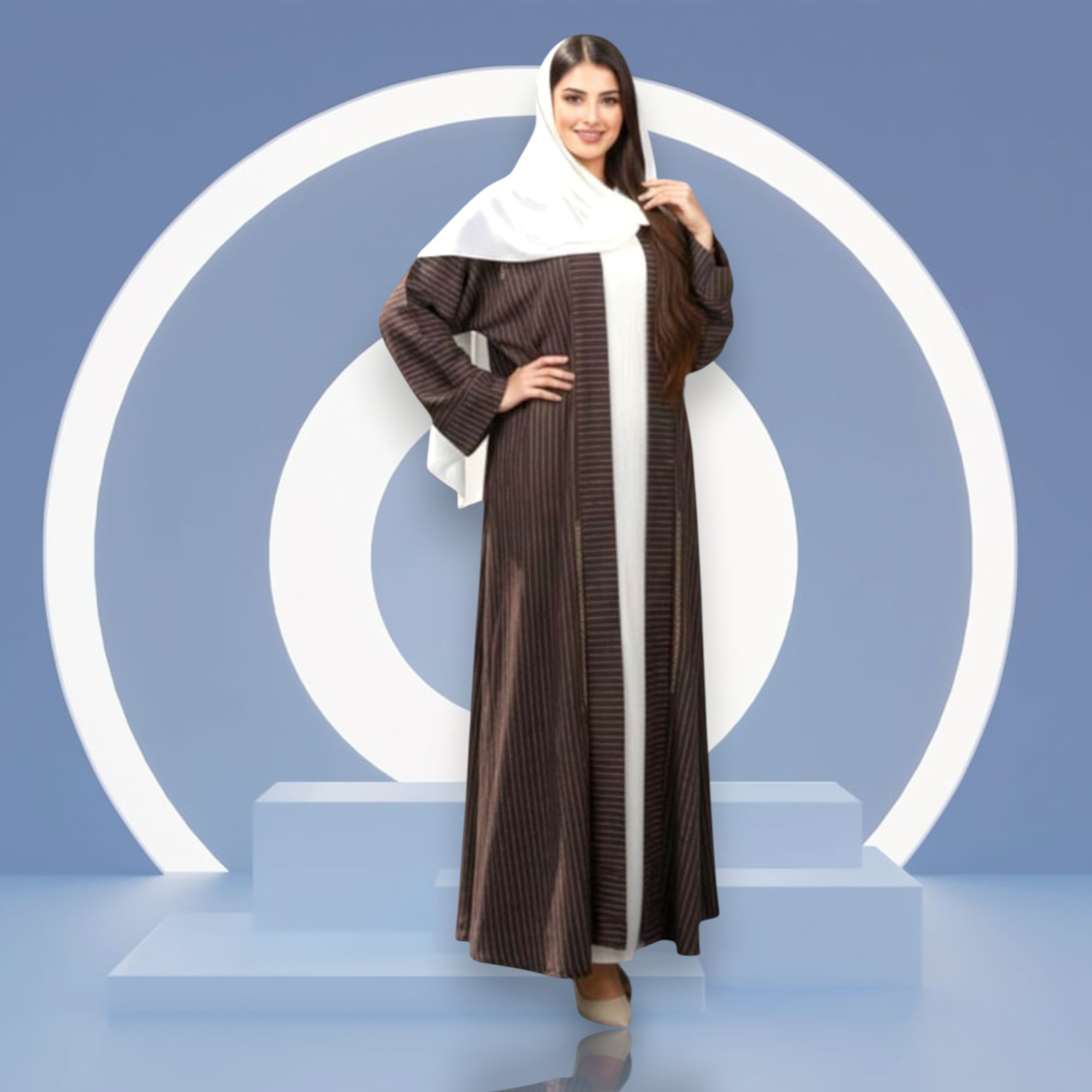 Elegant Brown Striped Abaya