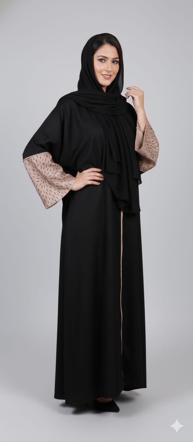 Black Abaya with Patterned Sleeves