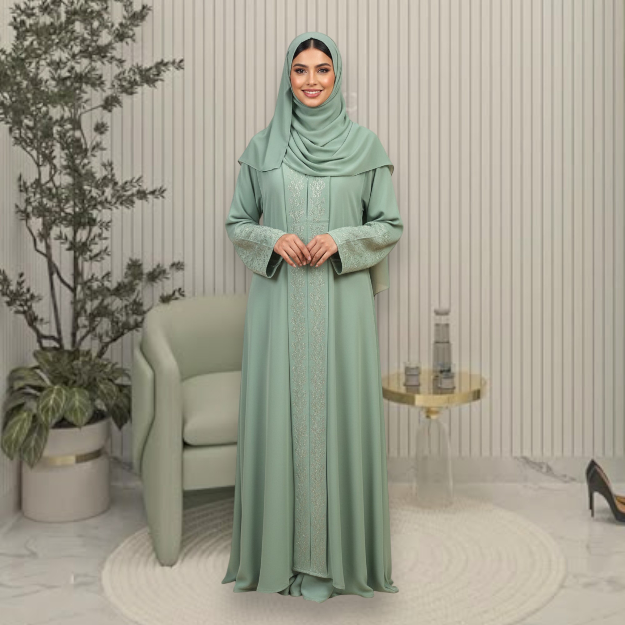 Elegant Mint Green Abaya