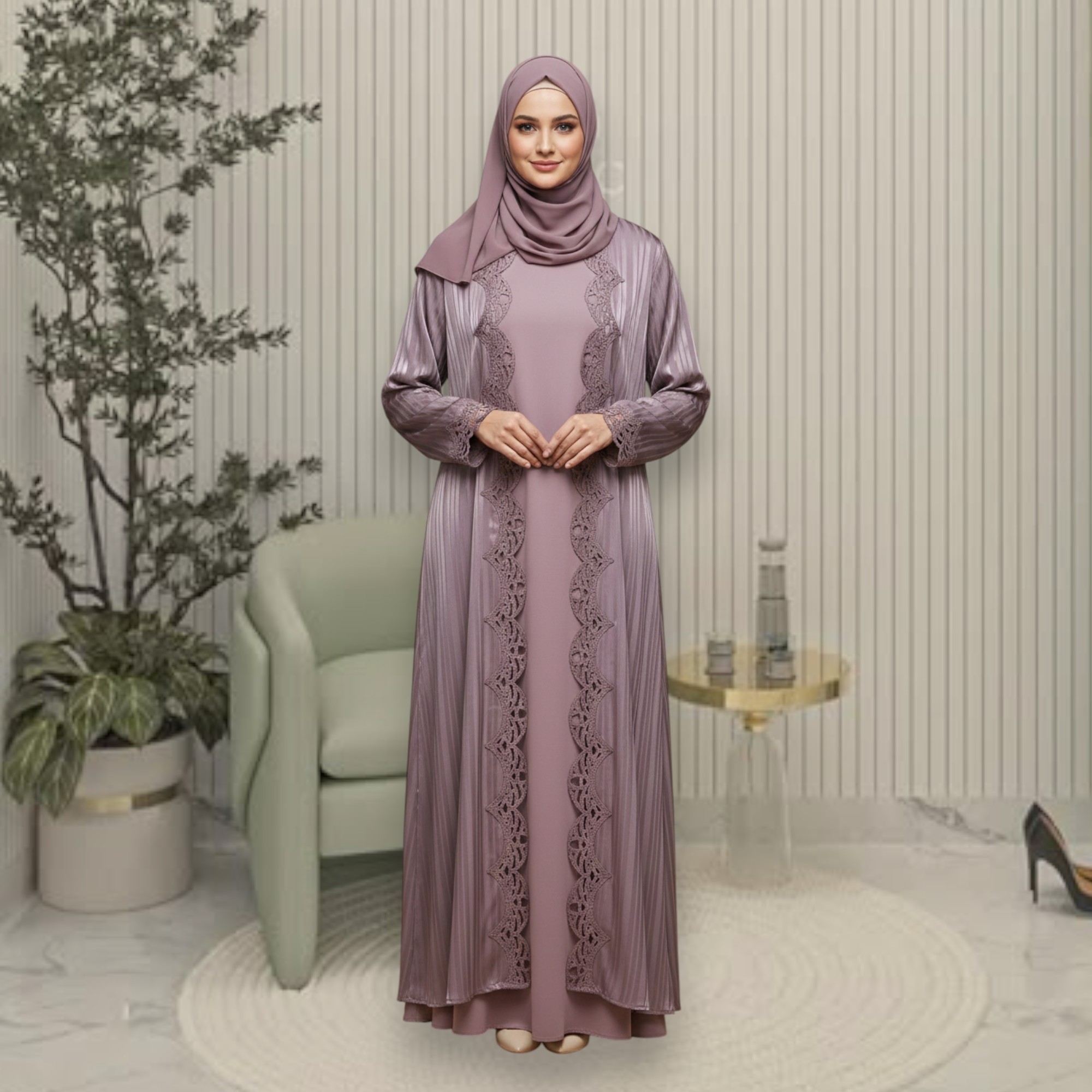 Lavender Embroidered Abaya