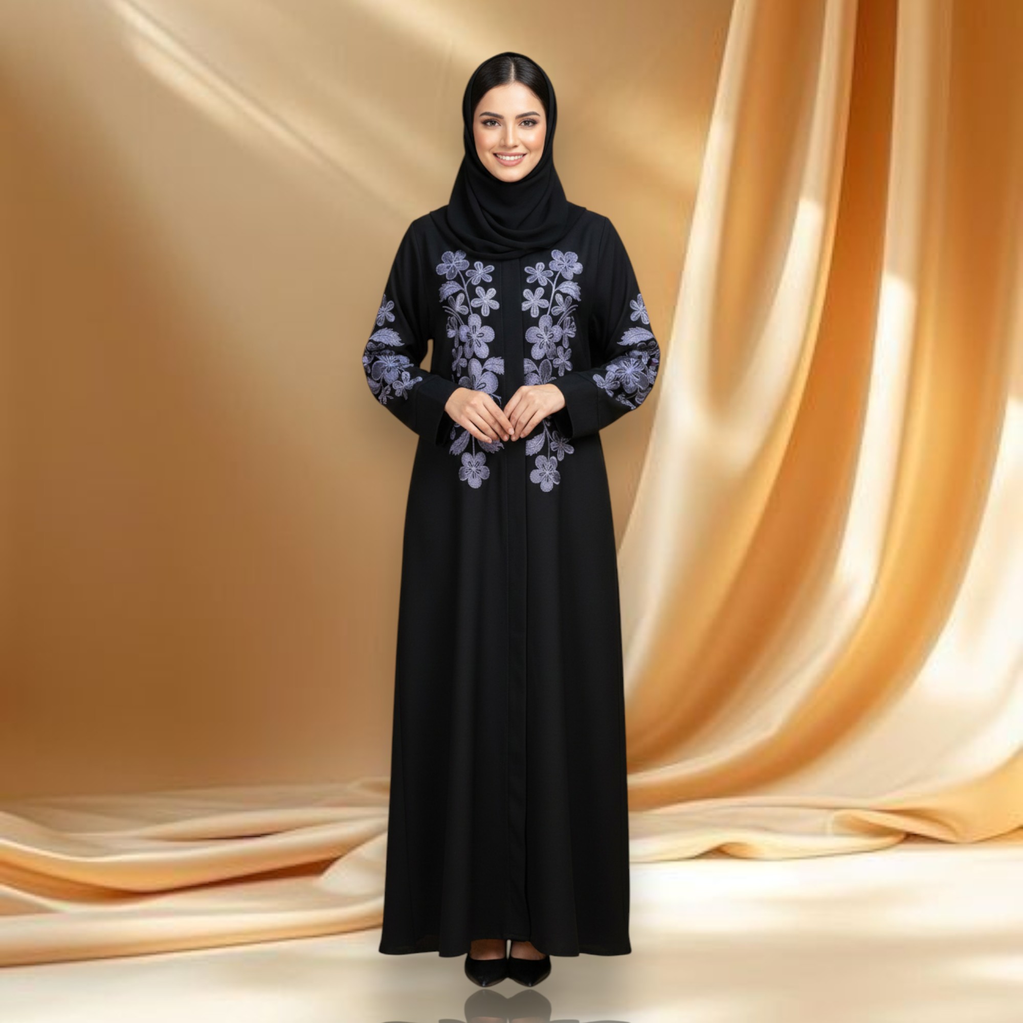Elegant Black Floral Abaya