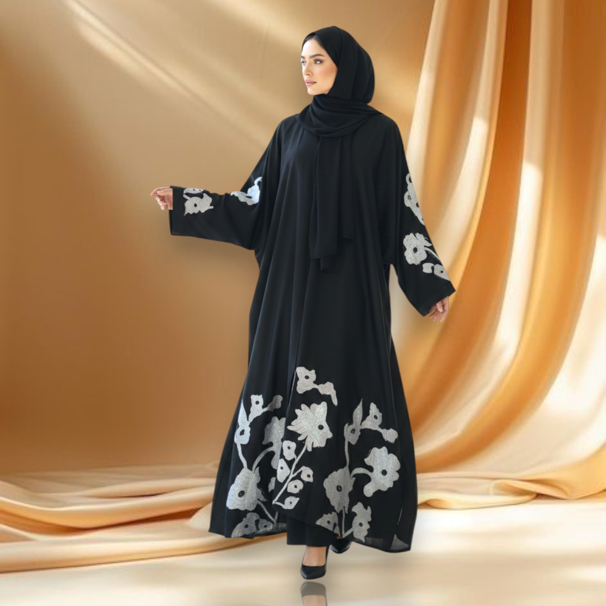 Black Floral Embroidered Abaya