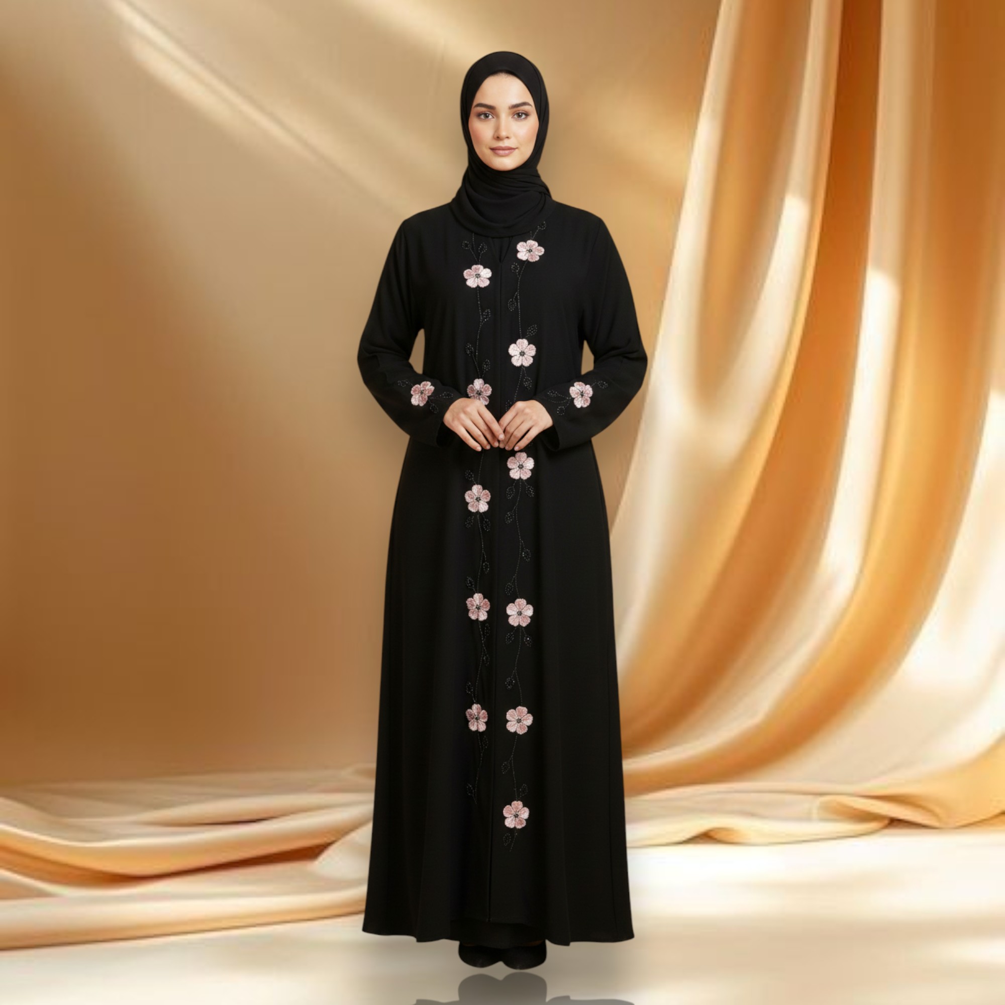 Elegant Black Floral Abaya