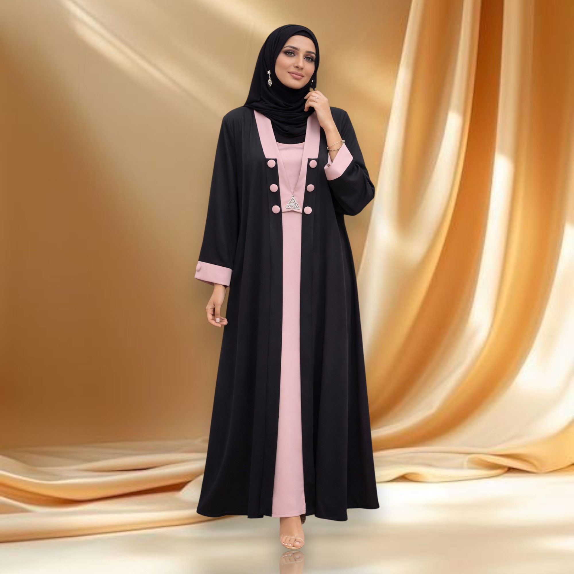 Elegant Black & Pink Abaya