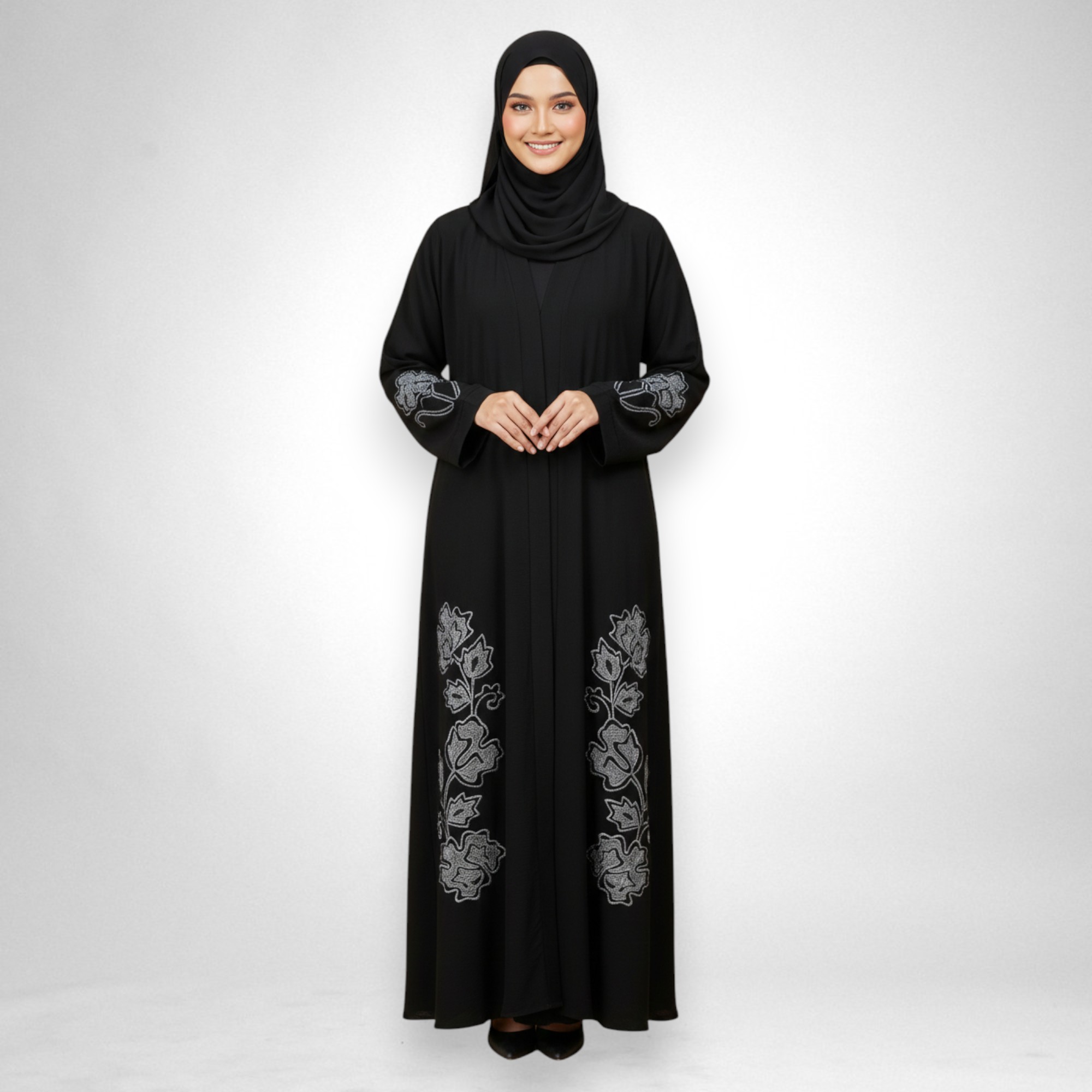 Elegant Black Floral Abaya