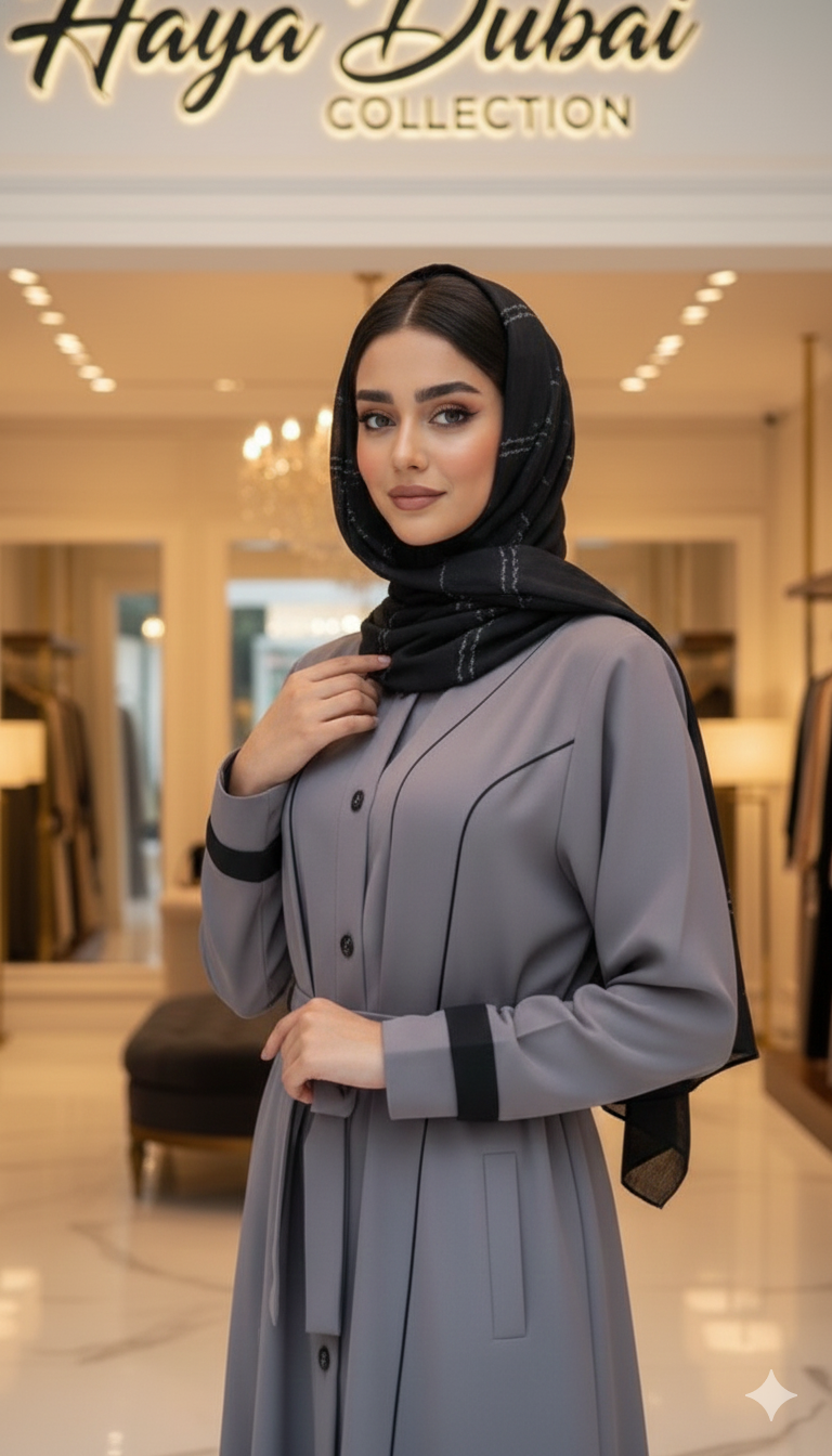Al Kissa monto Premium Belted Abaya – Slate Grey