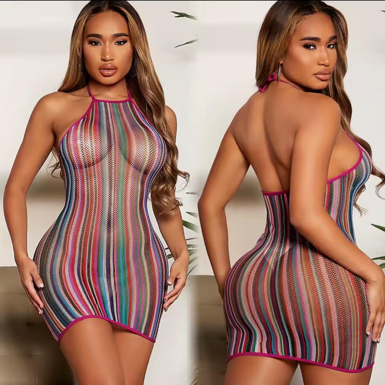 Vestido de malla transparente multicolor