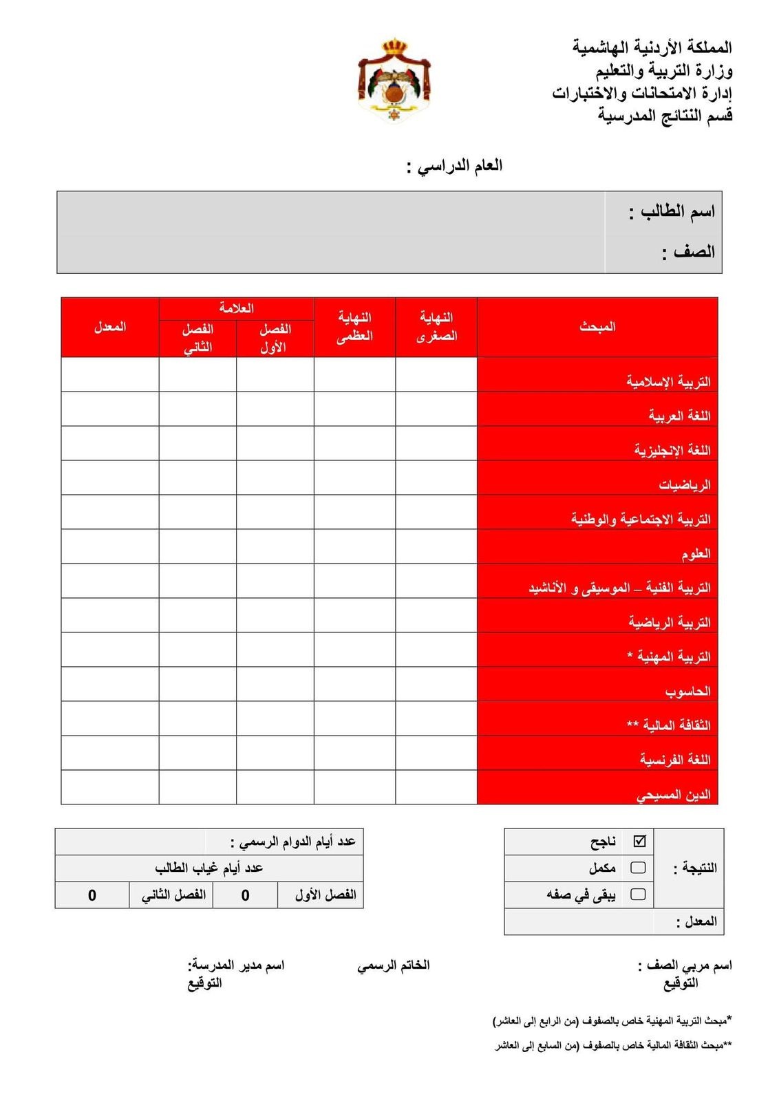 شهادات فصلية و سنوية