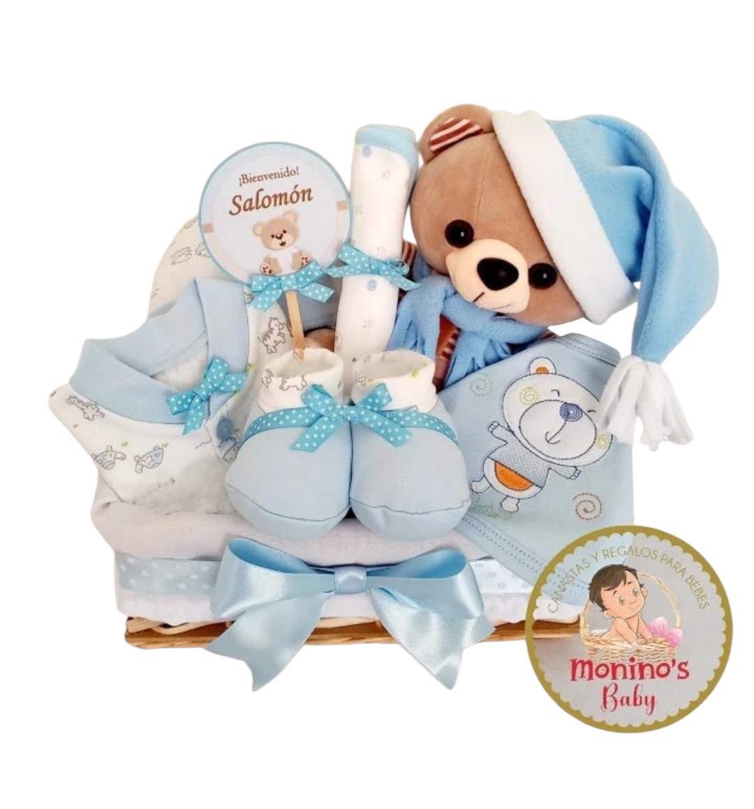 Canasta de regalo para bebé niño osito dormilón