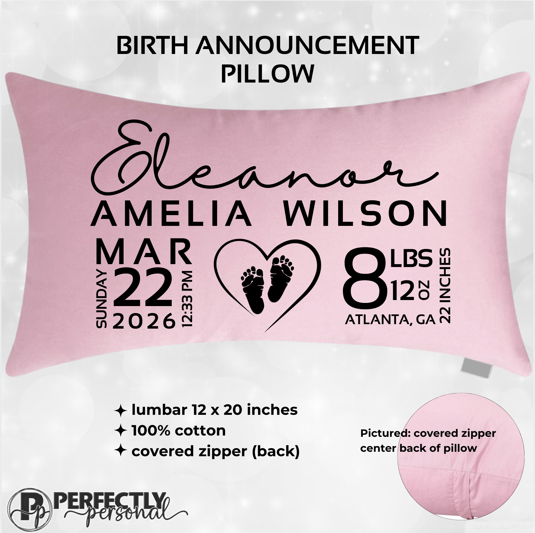 Birth announcement lumbar pillow case