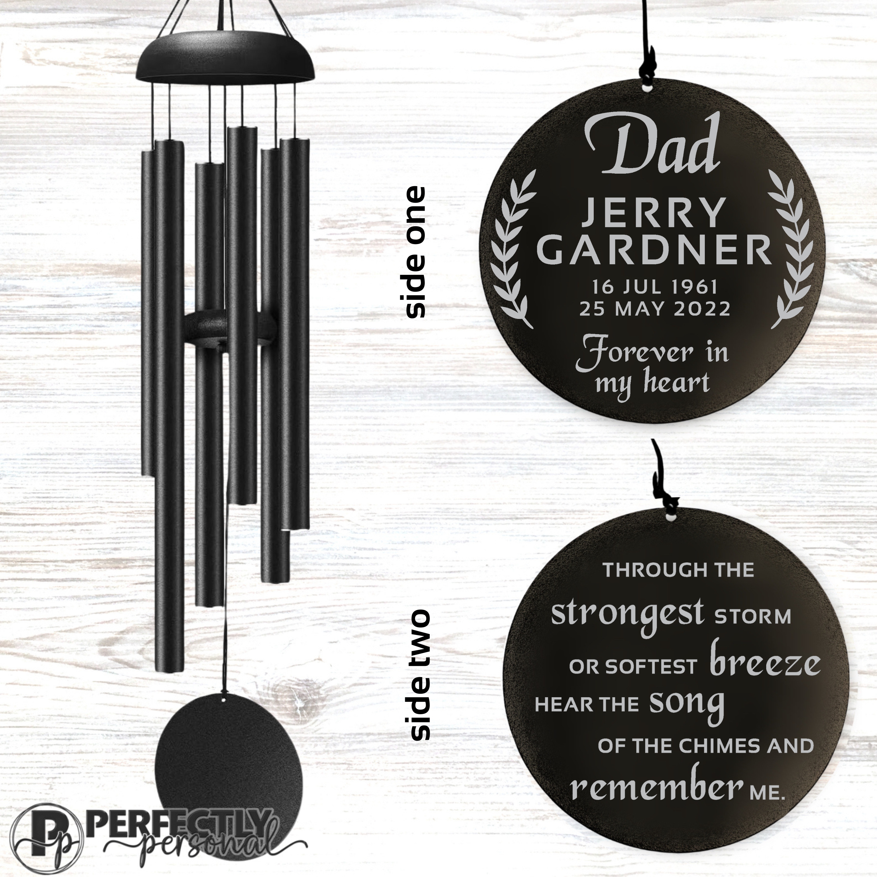Personalized Memorial Wind Chime, laurel leaf