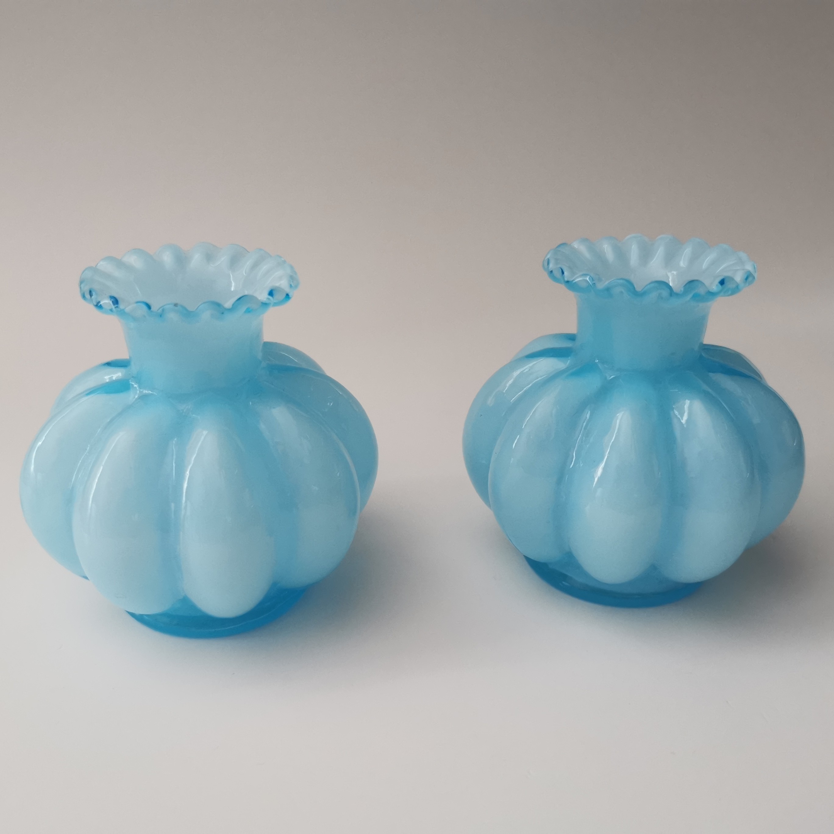 Fenton Blue Glass Vase Set