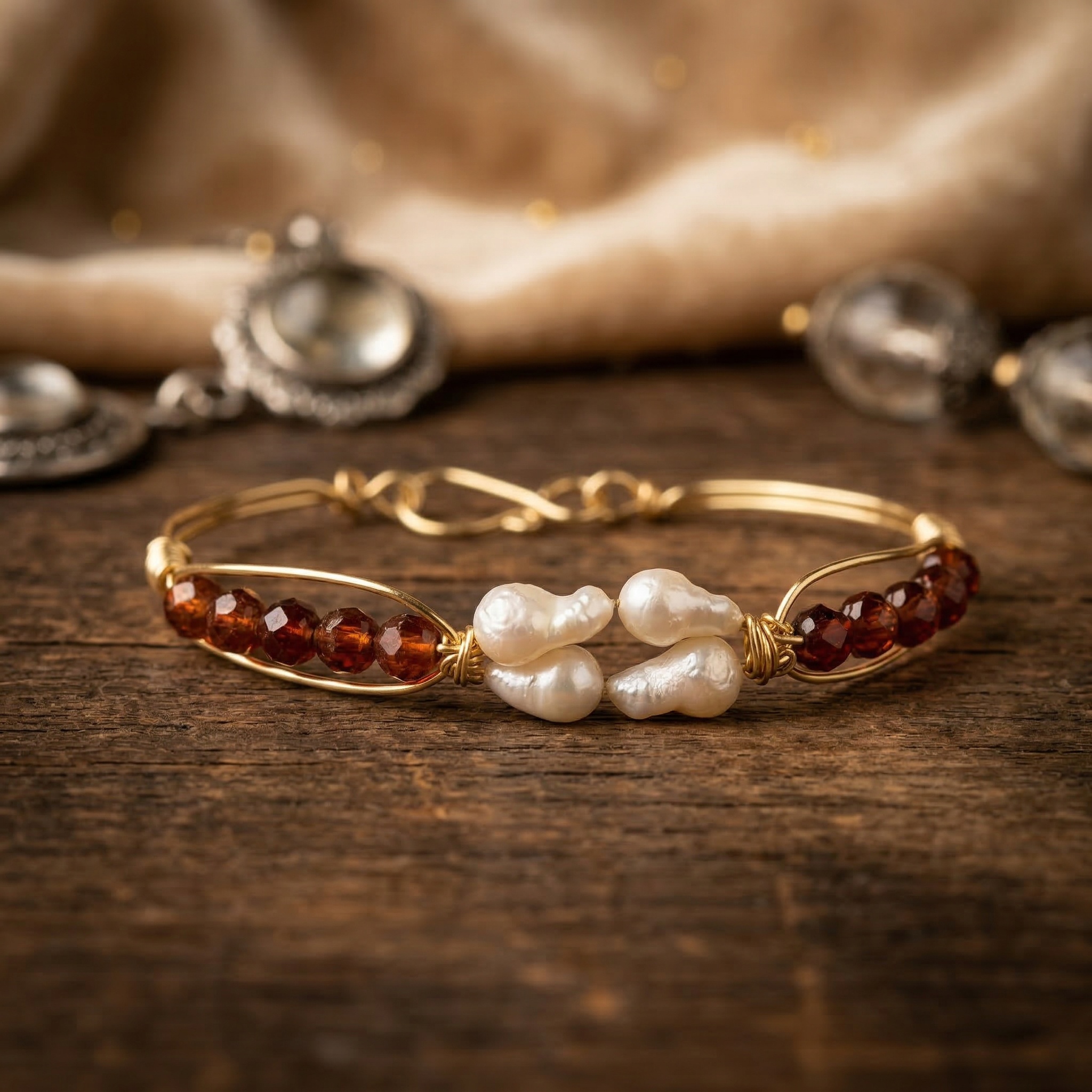 Pearl & Garnet Gold colored Bracelet