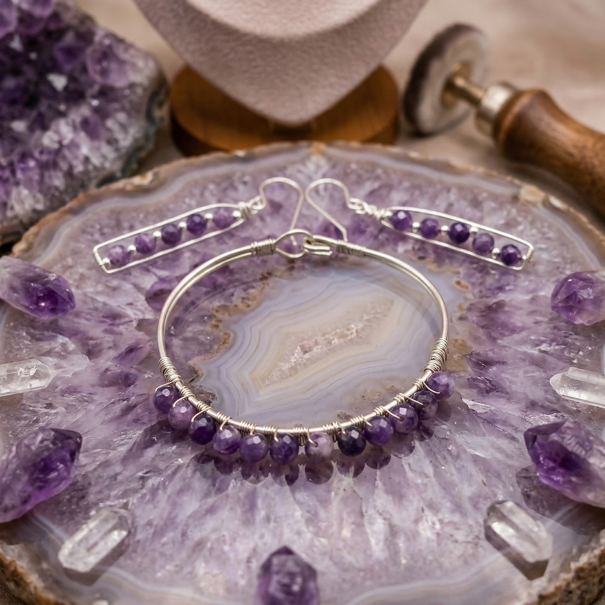 Lepodilite Beaded Bracelet and Earring Set