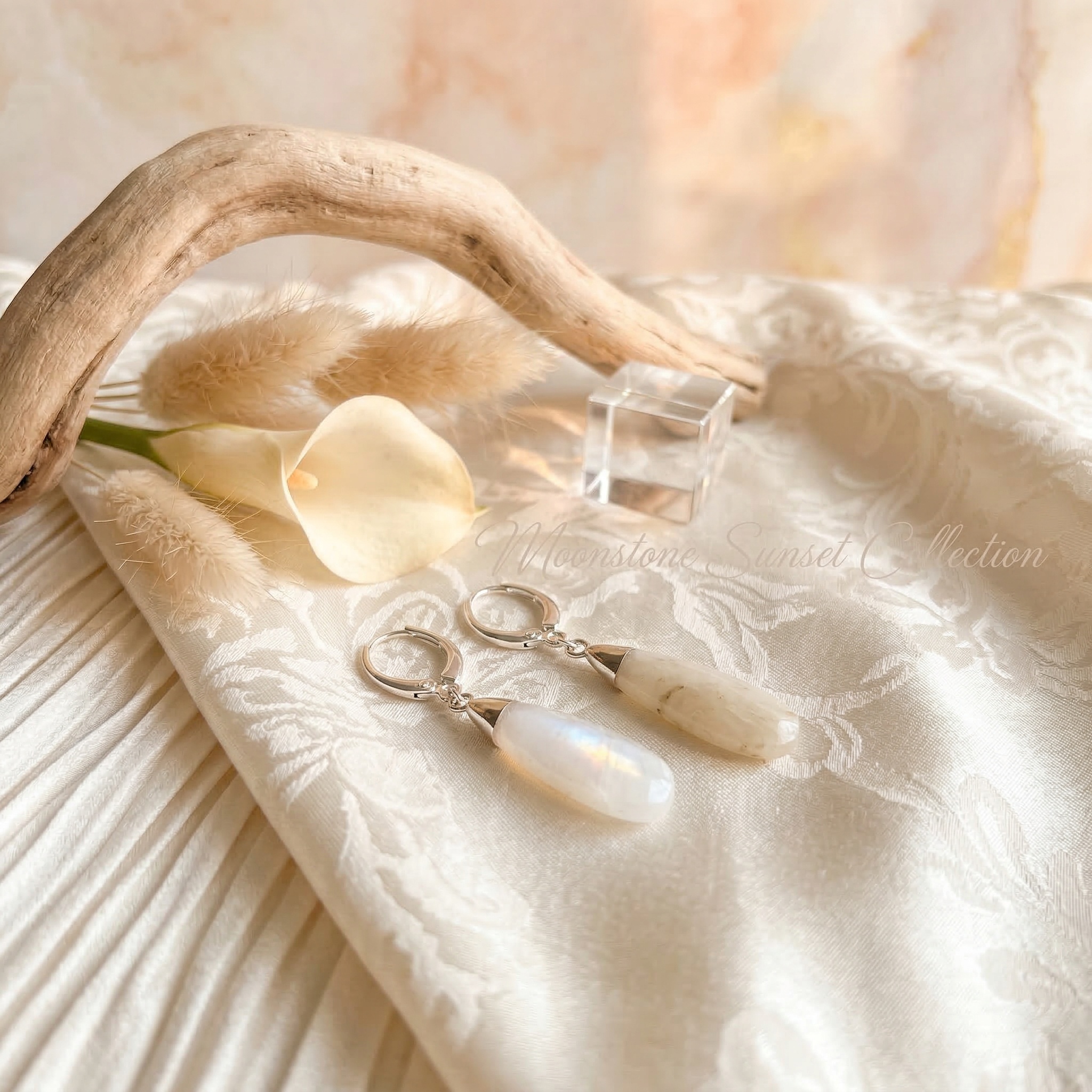 Sunset moonstone dangle earring with leverback