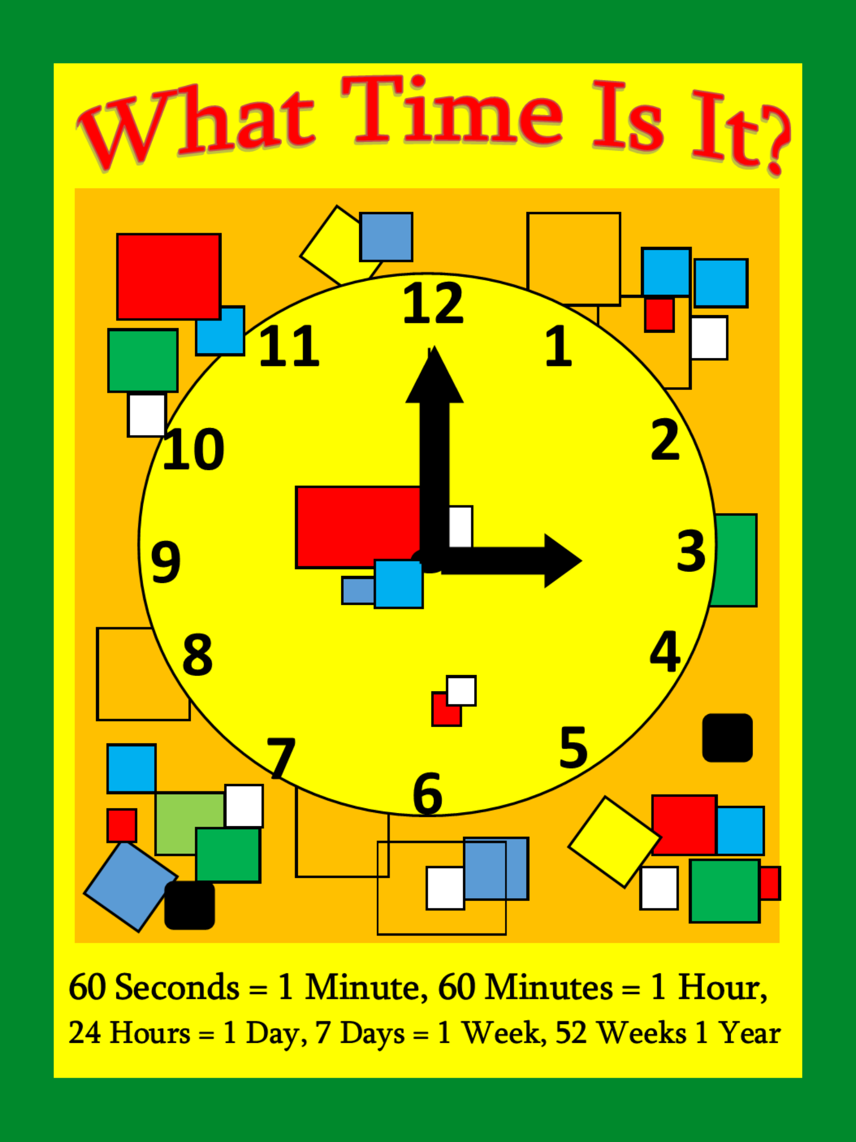 Colorful Educational Wall Clock Poster