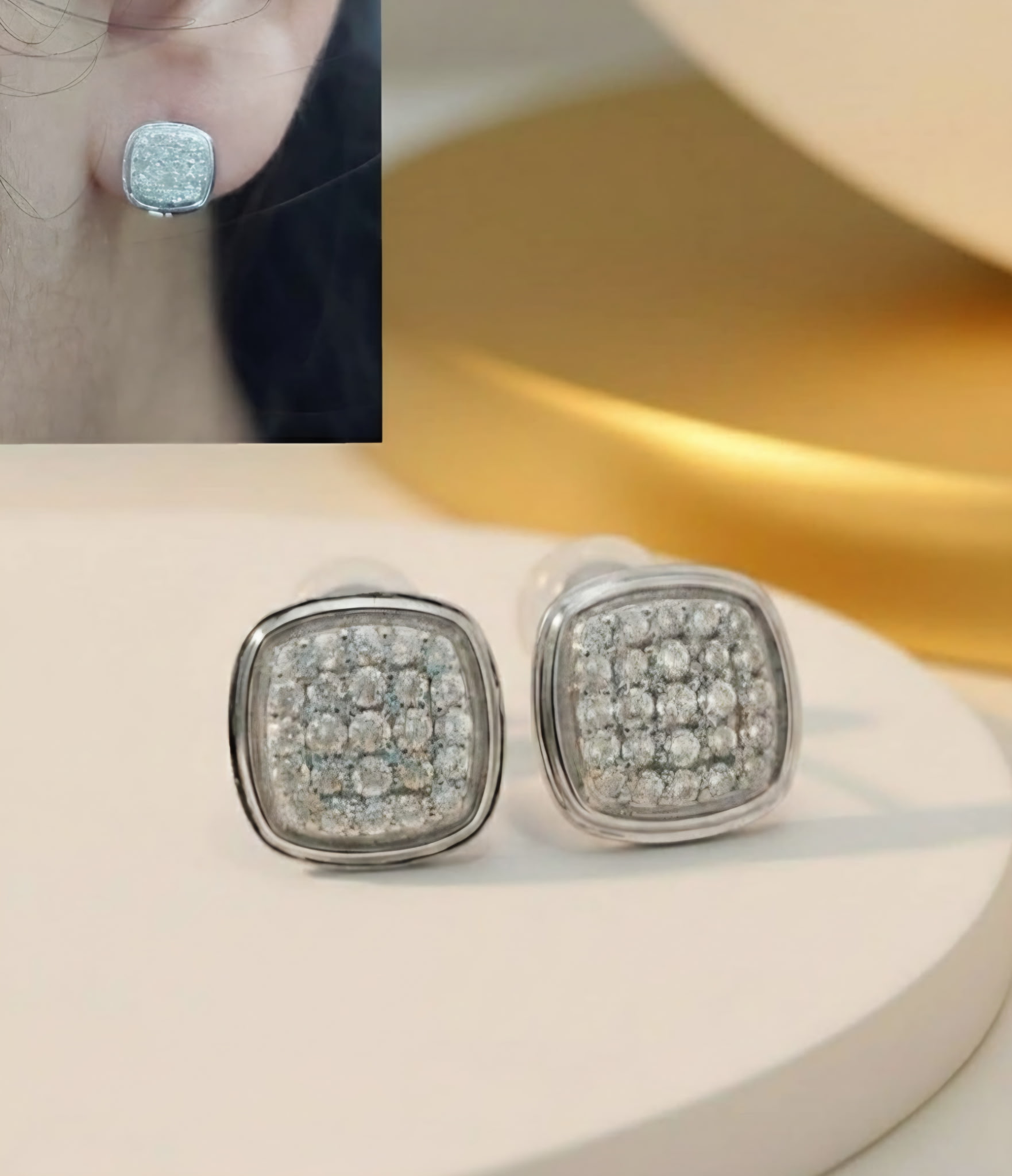 Lydia Cushion Square Diamond Stud Earrings