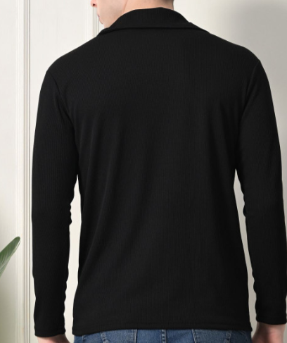 Black Ribbed Long Sleeve Pullover