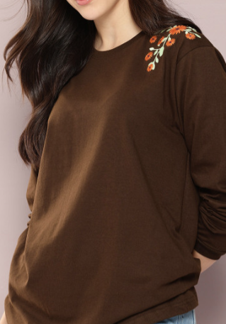 Brown Floral Embroidered Top