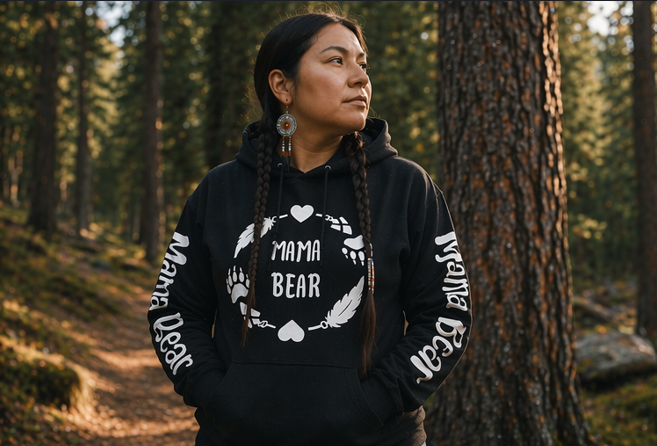 Mama Bear Hoodie With Sleeves and Hood Print