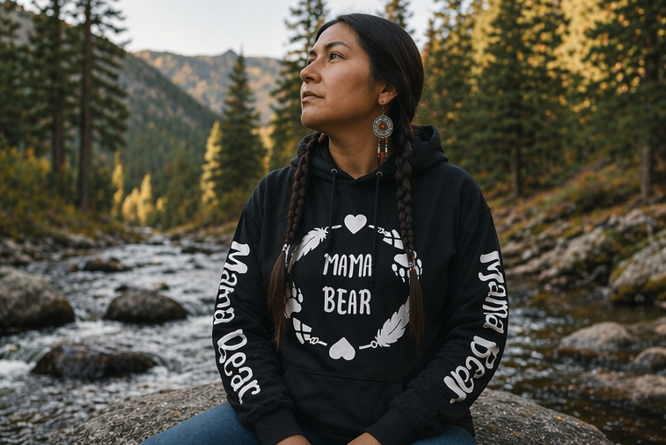 Mama Bear Hoodie With Sleeves and Hood Print