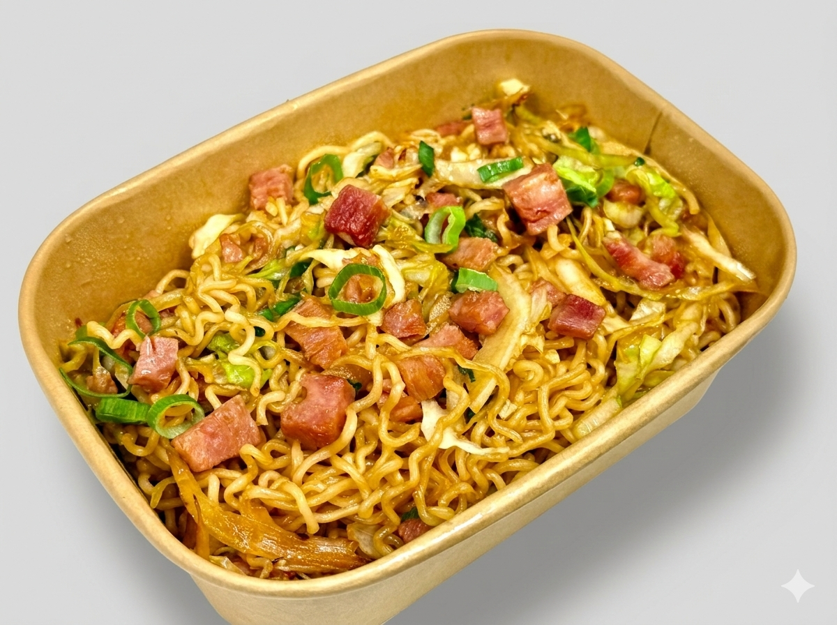 3.Noodles salteados con jamón