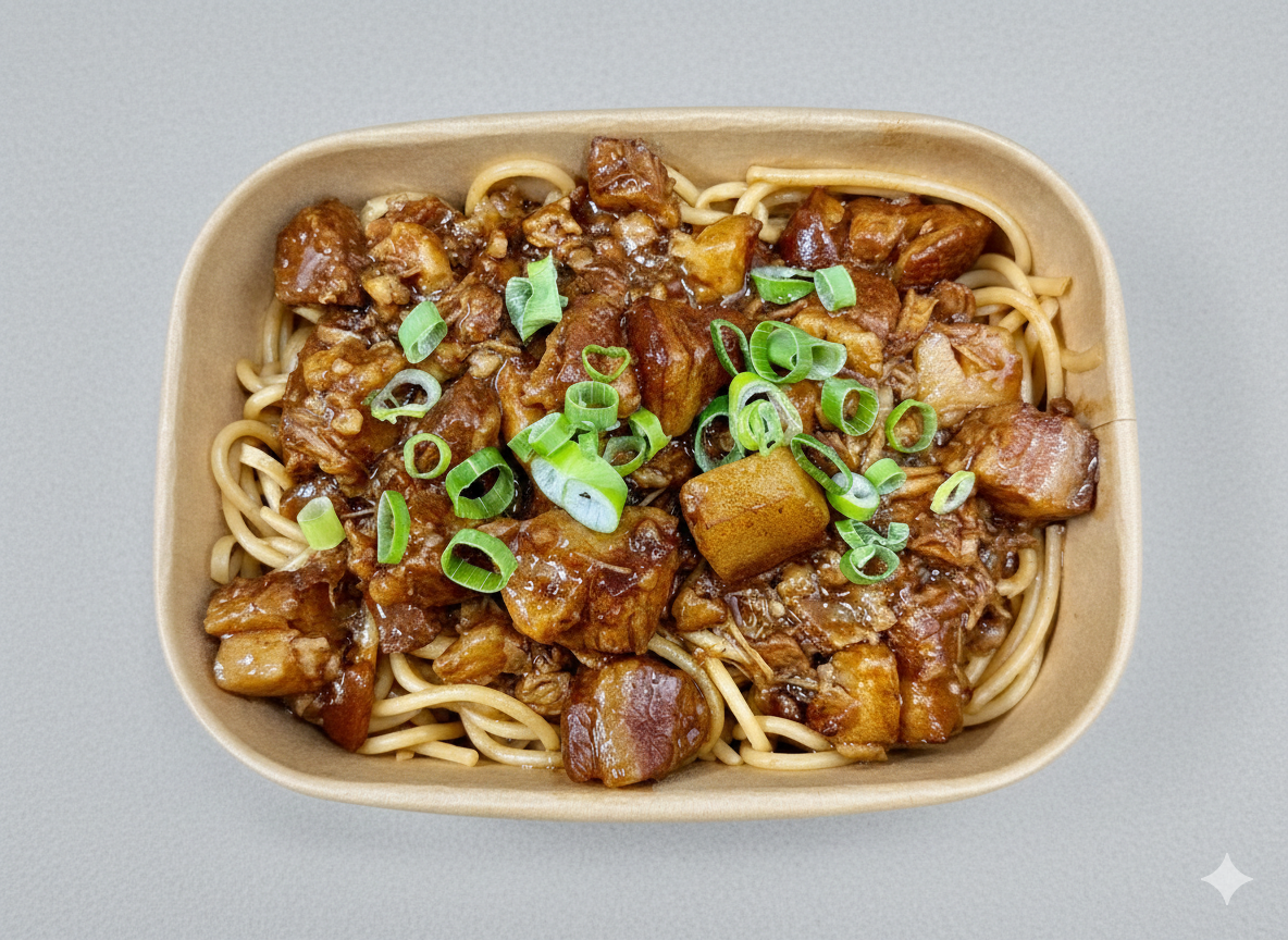 6.Spaghetti con cerdo estilo asiático