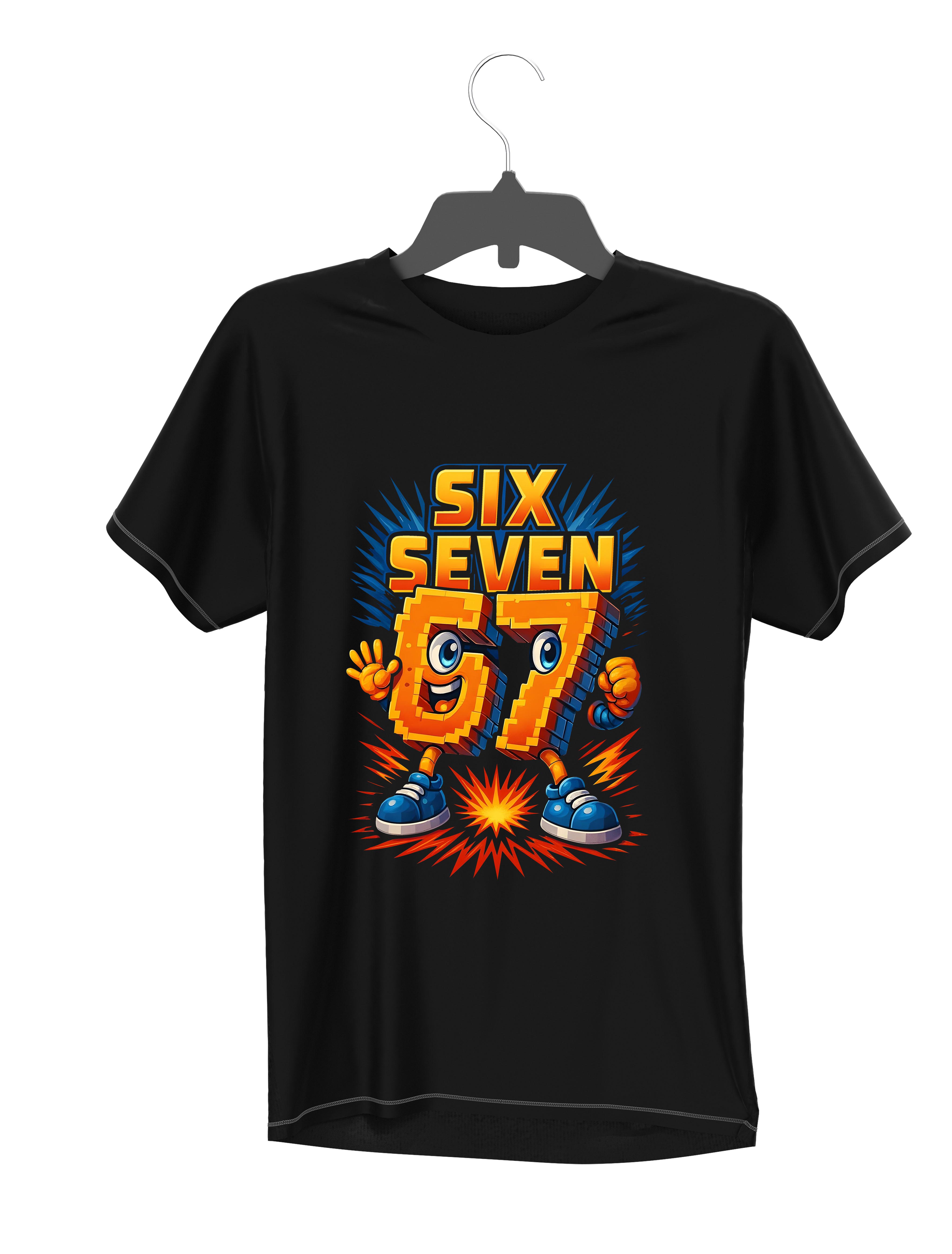  'Six Seven 67' Orange Brainrot  Cotton T-Shirt