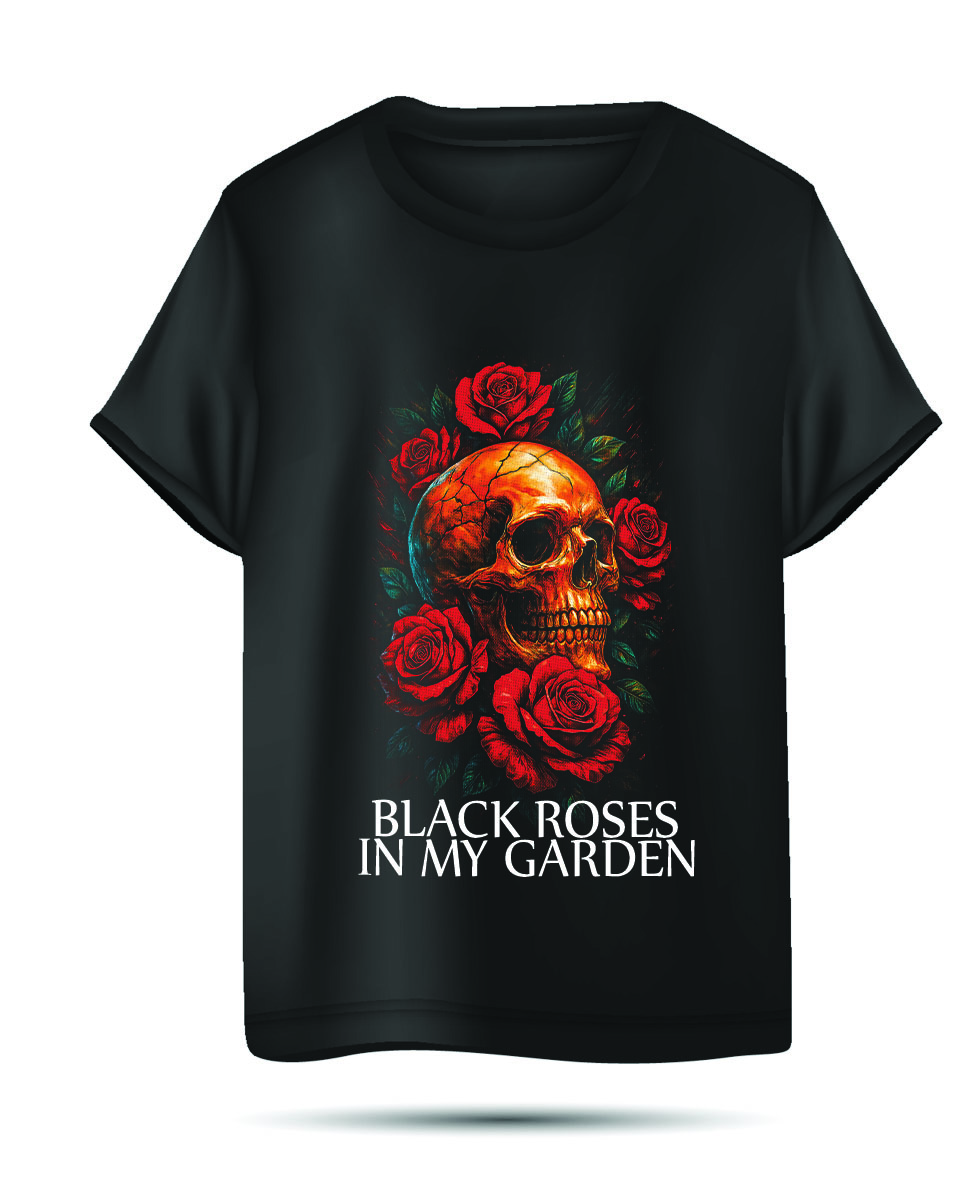 iLife Collection Black Roses In My Garden cotton T-shirt