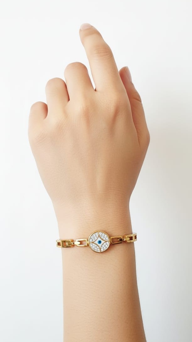 Gold-Plated Stainless Steel Evil Eye Inspired Bracelet for Women | Hypoallergenic | Anti-Tarnish
