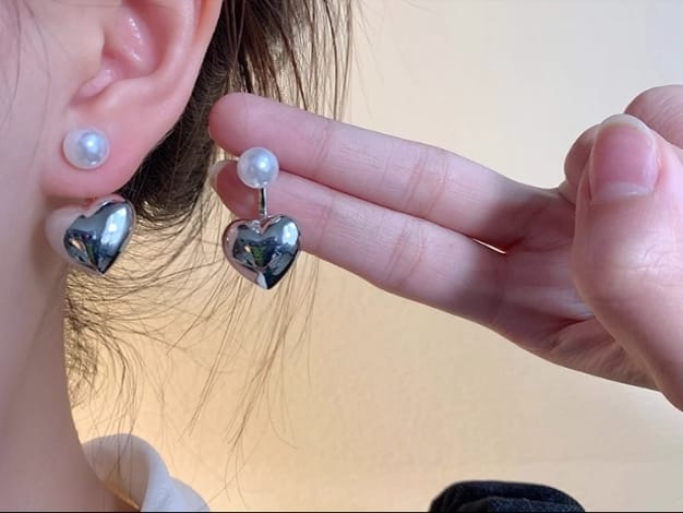 Heart and Pearl Stud Earrings