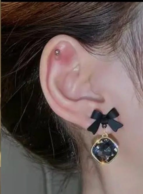 Anti-Tarnish Black Bow Dangle Earrings for Girls | Hypoallergenic Crystal Stone | Western