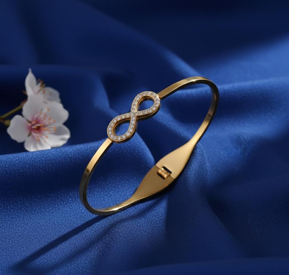 Infinity Symbol Stainless Steel Gold Plated Anti-Tarnish Kada/Bracelet for Women