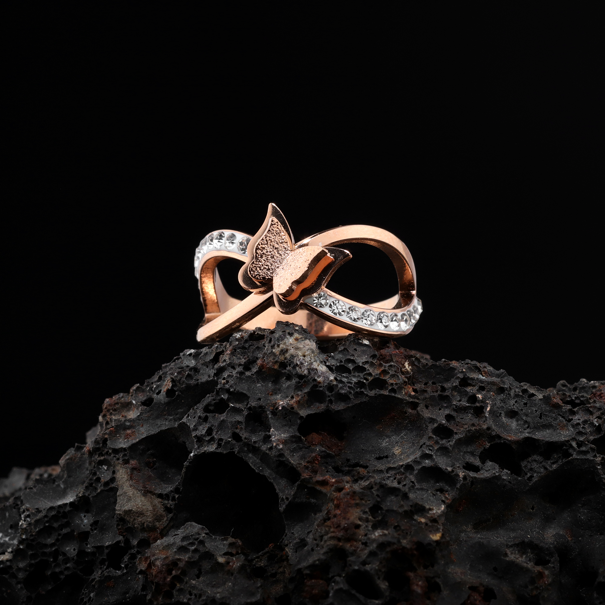 Chic Gold color Plated Butterfly Heart Ring for Women | Sparkling CZ Cubic Zirconia Fashion Ring