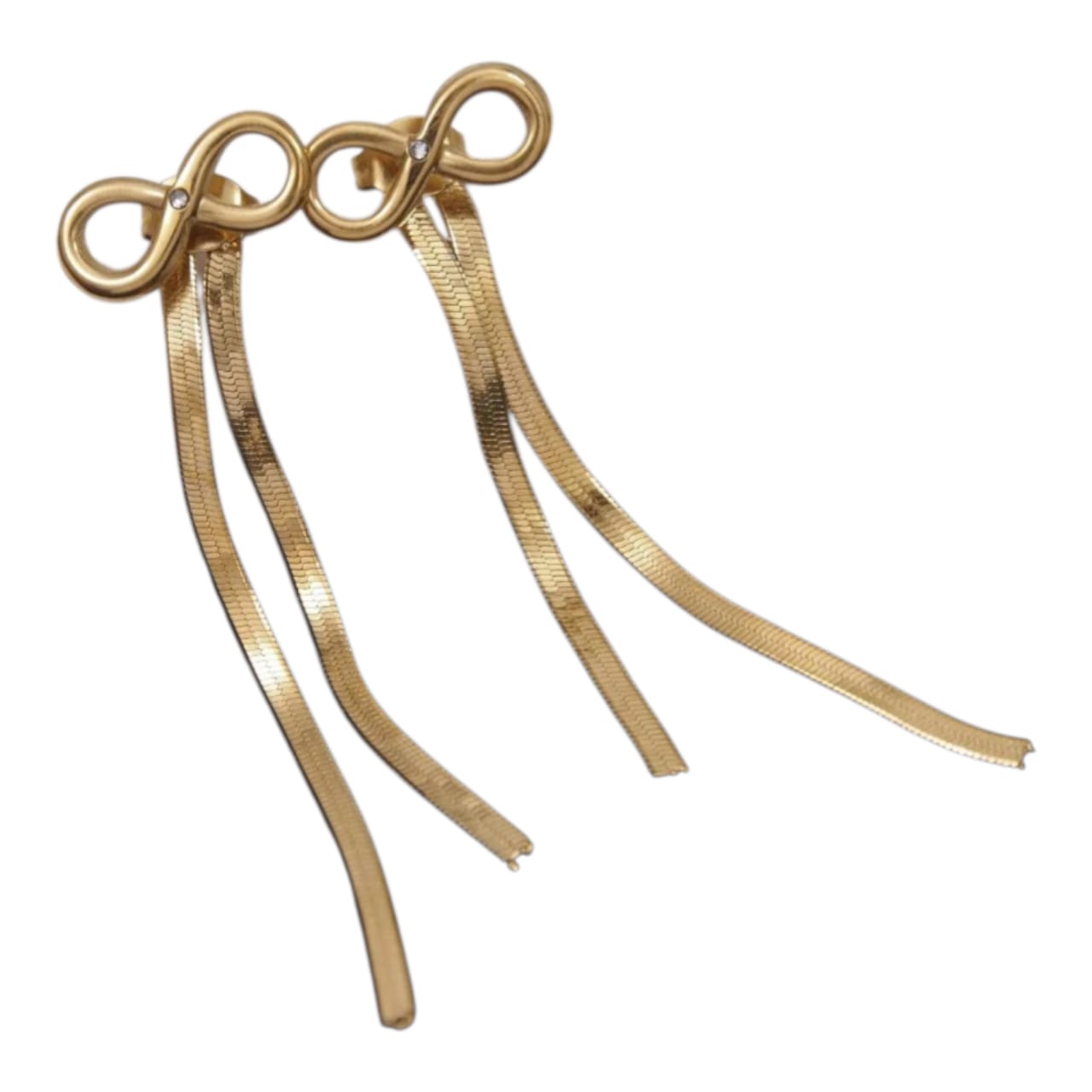 Gold Infinity Double Herringbone Chain Drop Earrings