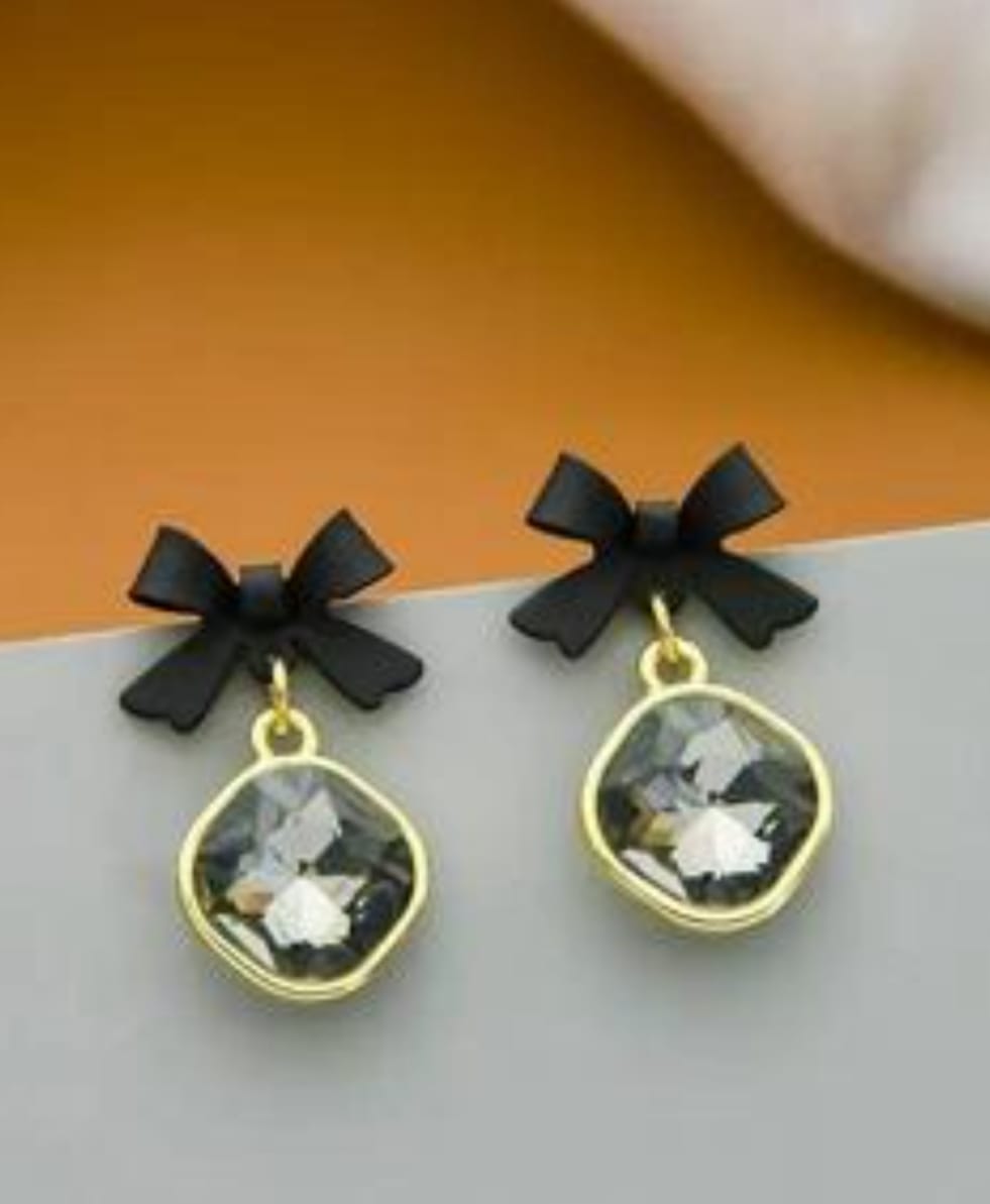 Black Bow Crystal Earrings