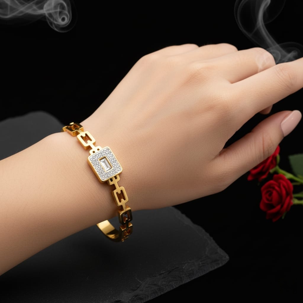 Gold-Toned Anti-Tarnish Stainless Steel Bracelet for Women | Hypoallergenic Designer Link Bracelet