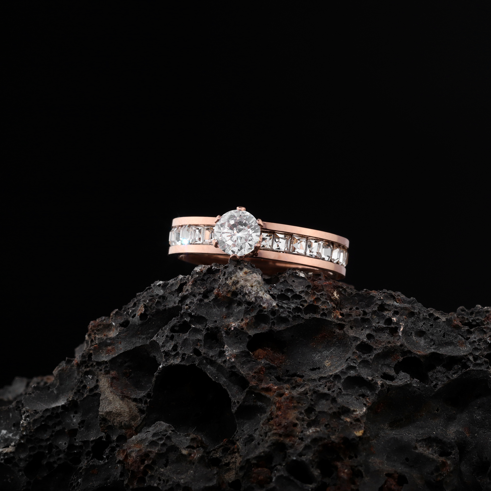 Elegant Rose Gold Plated Solitaire Ring for Women | Stainless Steel Cubic Zirconia Engagement/Promise Ring