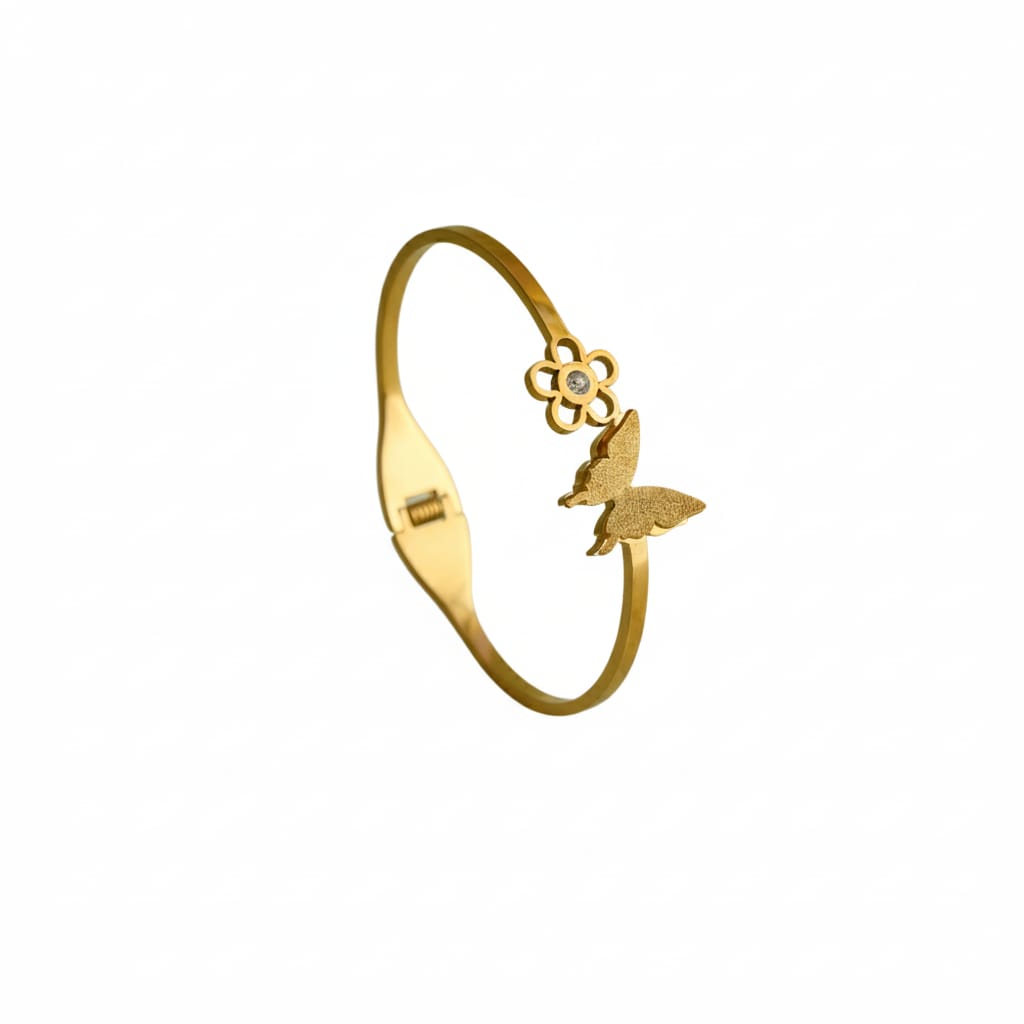 Butterfly & Flower Design Bracelet – Hypoallergenic, Anti-Tarnish, High Purity Stainless Steel