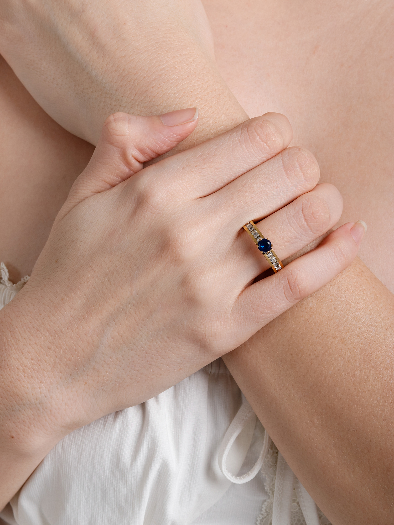 Luxurious Gold Plated Blue Sapphire Solitaire Ring for Women | Stainless Steel Cubic Zirconia Statement Ring