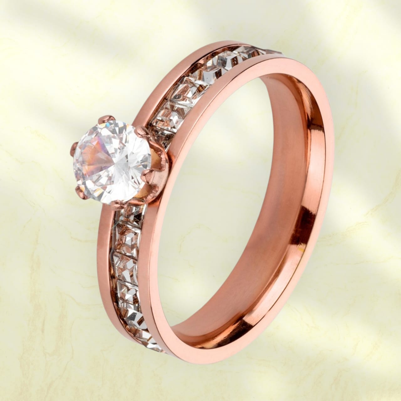 Elegant Rose Gold Plated Solitaire Ring for Women | Stainless Steel Cubic Zirconia Engagement/Promise Ring