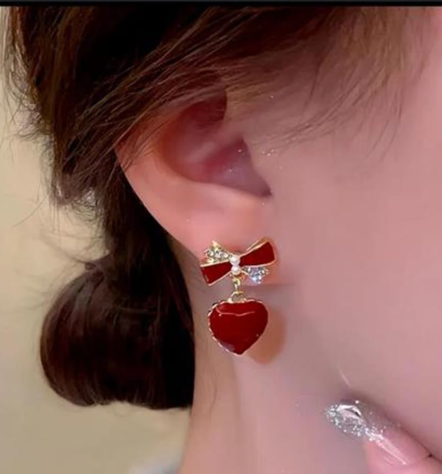 Red Heart Bow Earrings