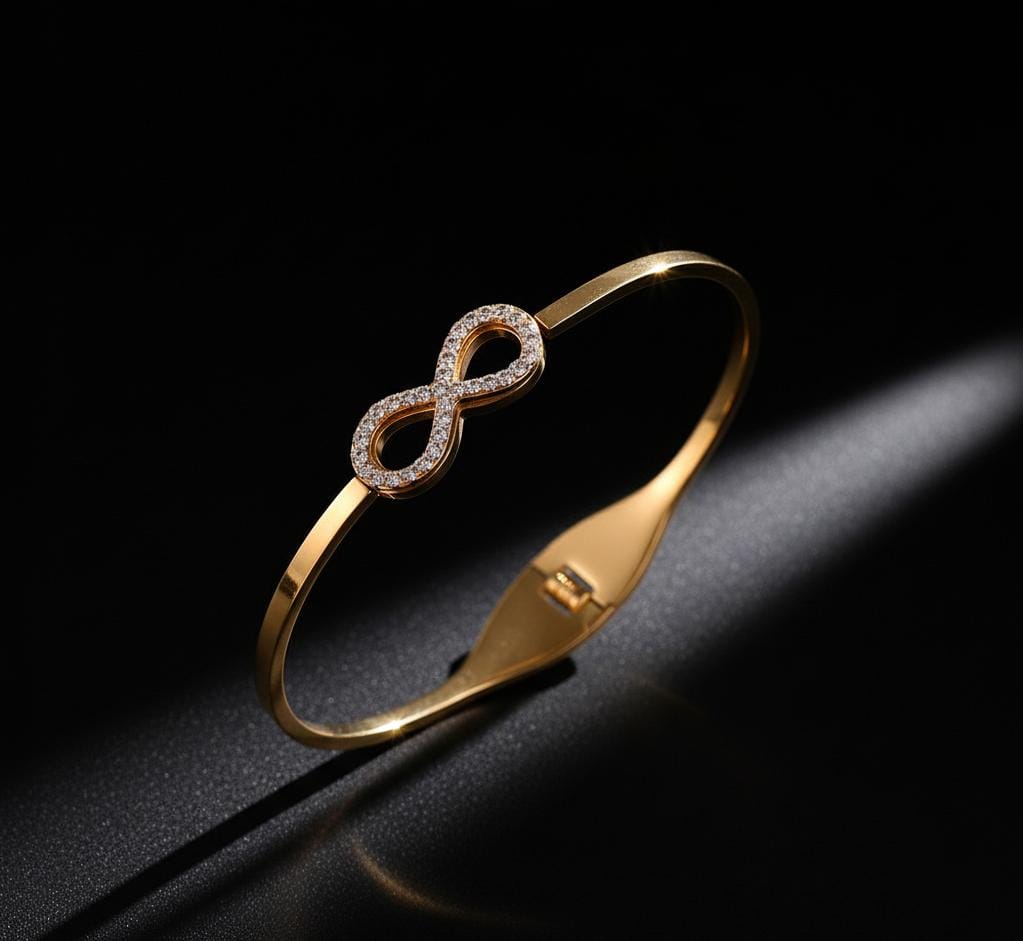 Infinity Symbol Stainless Steel Gold Plated Anti-Tarnish Kada/Bracelet for Women