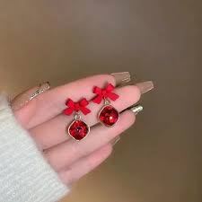 Red Bow Crystal Dangle Earrings | Hypoallergenic Gold Plated Western Party Wear Anti-Tarnish 