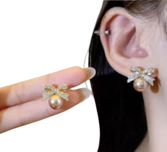 Elegant Pearl Bow Earrings