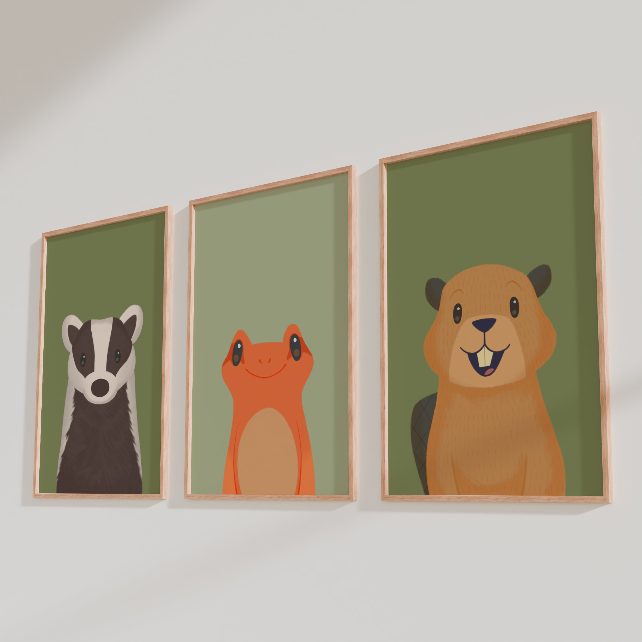 Woodland Animals Wall Art Set - Printable Nursery Illustrations (6-Piece Set)