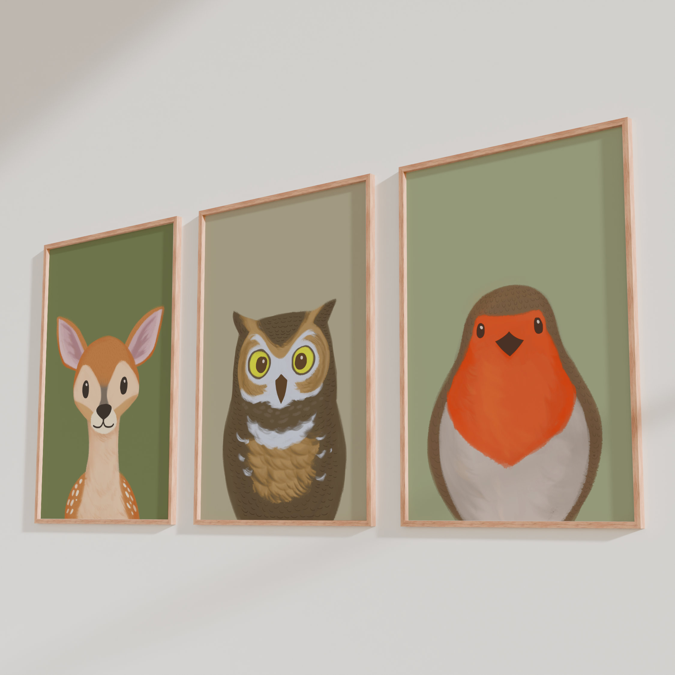 Woodland Animals Wall Art Set - Printable Nursery Illustrations (6-Piece Set)